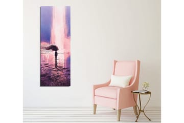 Canvastavla - Ensam figur med paraply i en drömlik landskapsscen - Lila / Rosa / Mörkblå - Inredning - Tavlor & posters - Canvastavla