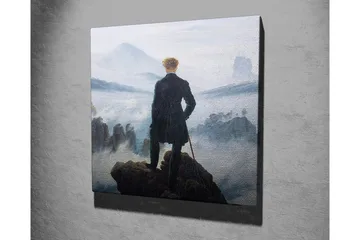 Canvastavla - Ensam man på en klippa som blickar ut över ett dimmigt landskap - Mörkgrön / Grå / Blå - Inredning - Tavlor & posters - Canvastavla