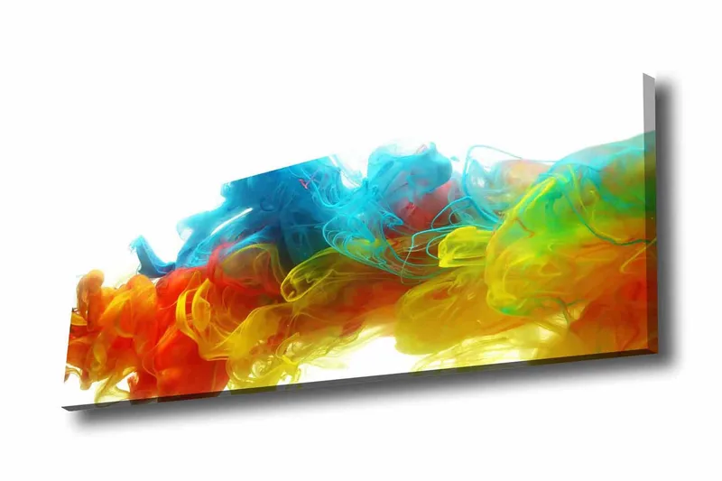 Canvastavla - Färgglad abstrakt komposition av svävande färgströmmar, Blå / Orange / Gul