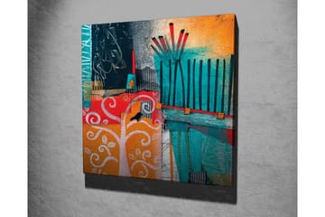 Canvastavla - Färgglad abstrakt komposition med träd och geometriska former - Turkos / Orange / Röd - Inredning - Tavlor & posters - Canvastavla