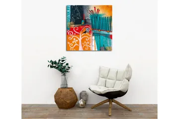 Canvastavla - Färgglad abstrakt komposition med träd och geometriska former - Turkos / Orange / Röd - Inredning - Tavlor & posters - Canvastavla