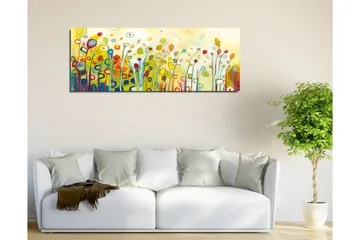 Canvastavla - Färgglad blomsteräng med stiliserade blommor och blad - Grön / Röd / Gul - Inredning - Tavlor & posters - Canvastavla