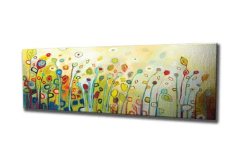 Canvastavla - Färgglad blomsteräng med stiliserade blommor och blad - Grön / Röd / Gul - Inredning - Tavlor & posters - Canvastavla