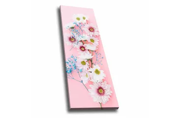 Canvastavla - Färgglad bukett av prästkragar och blommor på rosa bakgrund - Rosa / Vitt / Blått - Inredning - Tavlor & posters - Canvastavla