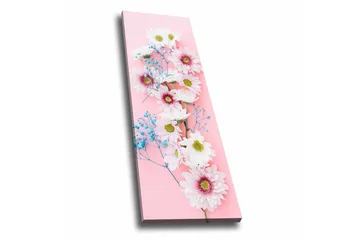 Canvastavla - Färgglad bukett av prästkragar och blommor på rosa bakgrund - Rosa / Vitt / Blått - Inredning - Tavlor & posters - Canvastavla