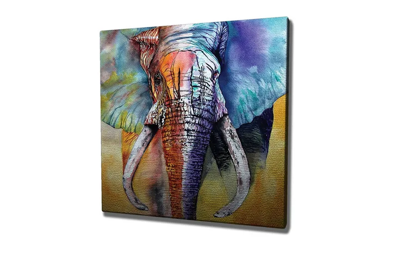 Canvastavla - Färgglad elefant med abstrakt bakgrund - Blå / Orange / Grön - Inredning - Tavlor & posters - Canvastavla