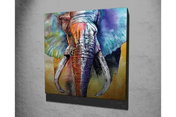 Canvastavla - Färgglad elefant med abstrakt bakgrund - Blå / Orange / Grön - Inredning - Tavlor & posters - Canvastavla