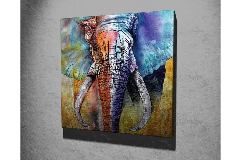 Canvastavla - Färgglad elefant med abstrakt bakgrund - Blå / Orange / Grön - Inredning - Tavlor & posters - Canvastavla