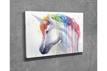 Canvastavla - Färgglad enhörning med regnbågsfärgad man och droppande färg - Vit / Regnbåge (röd / Orange - Inredning - Tavlor & posters - Canvastavla