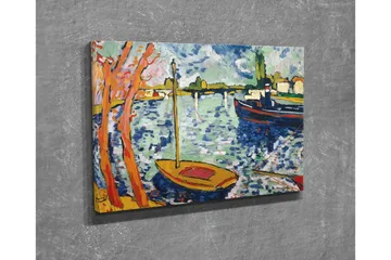 Canvastavla - Färgglad hamn med segelbåtar och träd i förgrunden - Blå / Orange / Grön - Inredning - Tavlor & posters - Canvastavla