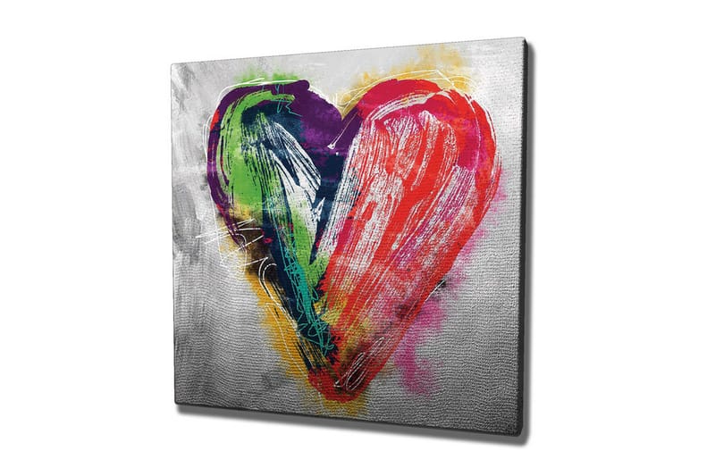 Canvastavla - Färgglad hjärtformad komposition, Röd / Grön / Lila