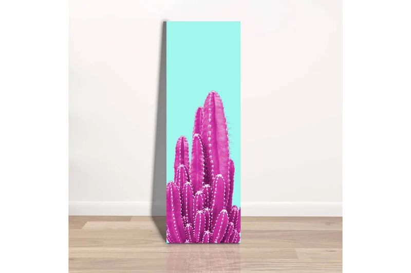 Canvastavla - Färgglad kaktus mot en ljusblå bakgrund - Ljusblå / Rosa - Inredning - Tavlor & posters - Canvastavla