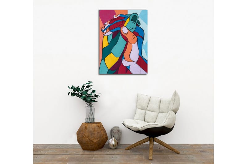 Canvastavla - Färgglad komposition av sammanflätade händer - Turkos / Röd / Gul - Inredning - Tavlor & posters - Canvastavla
