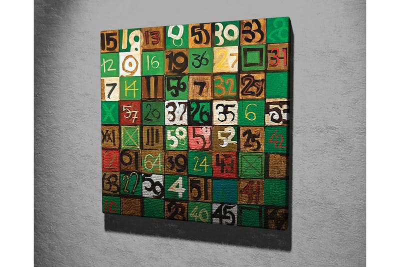 Canvastavla - Färgglad komposition av siffror i olika rutor - Grön / Brun / Vit - Inredning - Tavlor & posters - Canvastavla