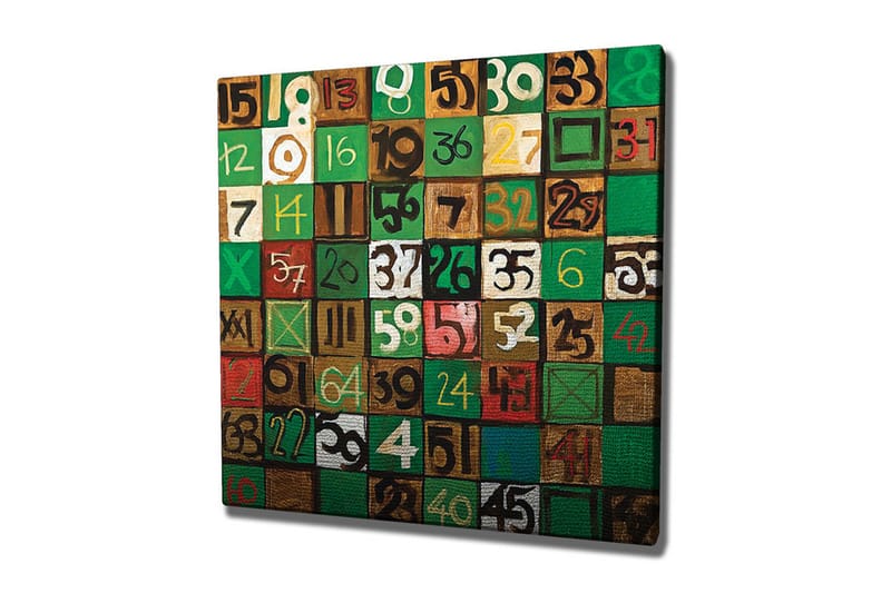 Canvastavla - Färgglad komposition av siffror i olika rutor, Grön / Brun / Vit