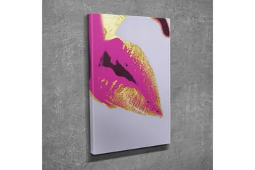 Canvastavla - Färgglad läppavtryck med guldiga detaljer - Rosa / Guld - Inredning - Tavlor & posters - Canvastavla