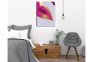 Canvastavla - Färgglad läppavtryck med guldiga detaljer - Rosa / Guld - Inredning - Tavlor & posters - Canvastavla