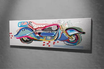 Canvastavla - Färgglad motorcykel i en lekfull stil - Blå / Rosa / Röd - Inredning - Tavlor & posters - Canvastavla