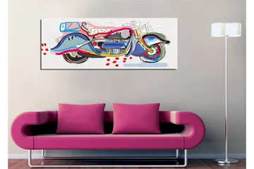 Canvastavla - Färgglad motorcykel i en lekfull stil - Blå / Rosa / Röd - Inredning - Tavlor & posters - Canvastavla