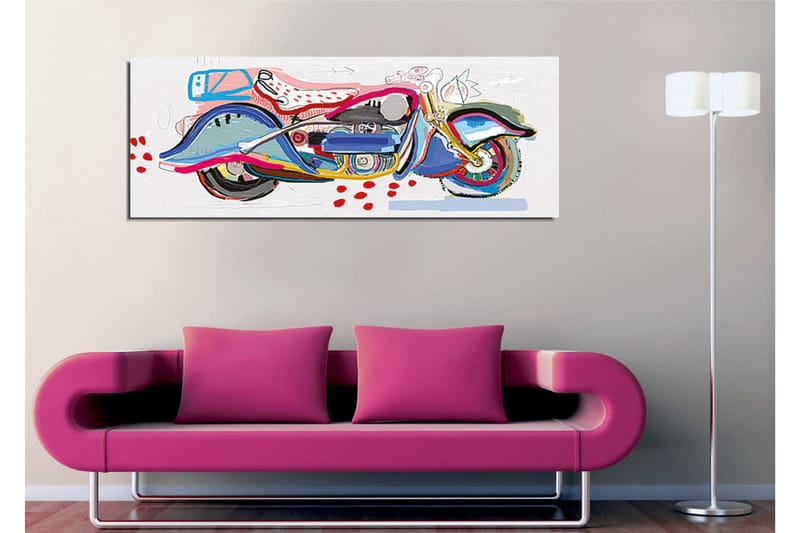 Canvastavla - Färgglad motorcykel i en lekfull stil - Blå / Rosa / Röd - Inredning - Tavlor & posters - Canvastavla