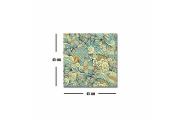 Canvastavla - Färgglad och detaljerad mönsterdesign med blommor och svängda former - Ljusblå / Beige / Orange - Inredning - Tavlor & posters - Canvastavla