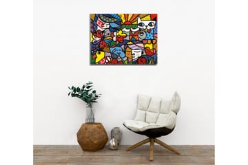 Canvastavla - Färgglad samling av djur och människor i en lekfull komposition - Röd / Blå / Gul - Inredning - Tavlor & posters - Canvastavla