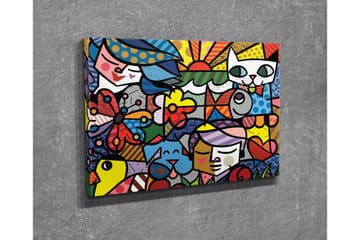 Canvastavla - Färgglad samling av djur och människor i en lekfull komposition - Röd / Blå / Gul - Inredning - Tavlor & posters - Canvastavla