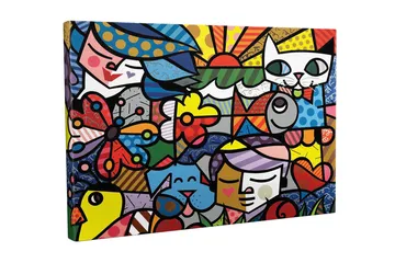 Canvastavla - Färgglad samling av djur och människor i en lekfull komposition - Röd / Blå / Gul - Inredning - Tavlor & posters - Canvastavla