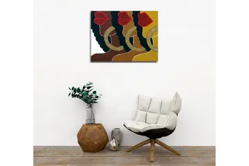 Canvastavla - Färgglad sammansättning av ansikten med glittrande läppar och stora örhängen - Mörkbrun / Guld / Röd - Inredning - Tavlor & posters - Canvastavla