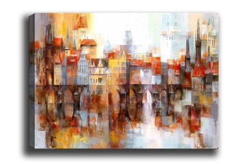 Canvastavla - Färgglad stadsbild med historiska byggnader och broar - Orange / Blå / Beige - Inredning - Tavlor & posters - Canvastavla