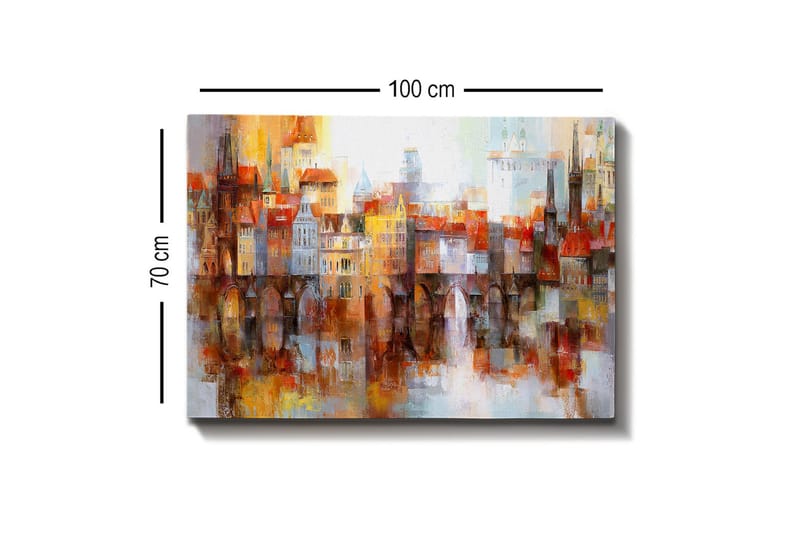Canvastavla - Färgglad stadsbild med historiska byggnader och broar - Orange / Blå / Beige - Inredning - Tavlor & posters - Canvastavla