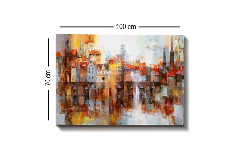 Canvastavla - Färgglad stadsbild med historiska byggnader och broar - Orange / Blå / Beige - Inredning - Tavlor & posters - Canvastavla