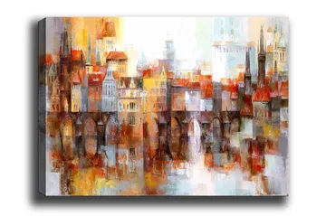 Canvastavla - Färgglad stadsbild med historiska byggnader och broar - Orange / Blå / Beige - Inredning - Tavlor & posters - Canvastavla