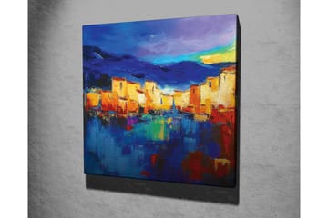 Canvastavla - Färgglad stadsbild vid vattnet med reflektioner - Blå / Orange / Gul - Inredning - Tavlor & posters - Canvastavla