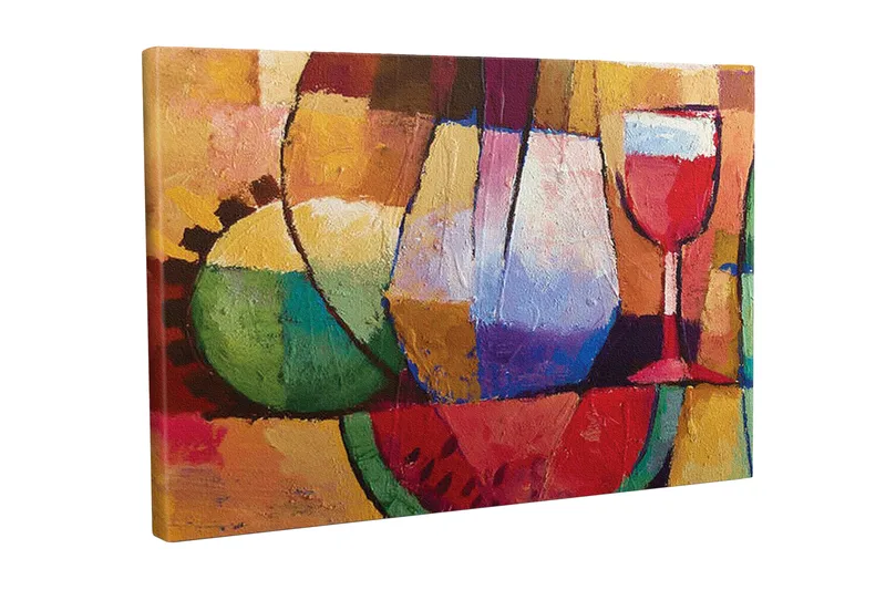 Canvastavla - Färgglad stillhet med glas och frukter - Grön / Röd / Lila - Inredning - Tavlor & posters - Canvastavla