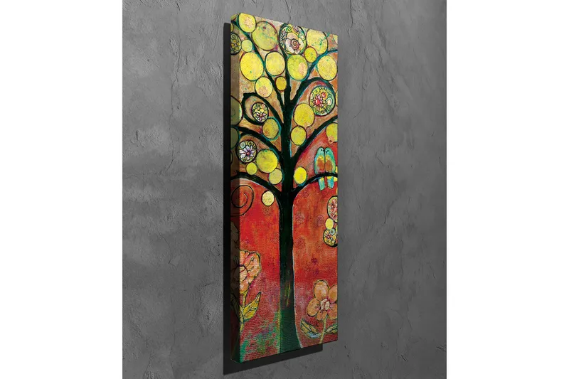 Canvastavla - Färgglad trädkonstellation med fåglar och blommor - Gult / Rött / Grönt - Inredning - Tavlor & posters - Canvastavla