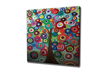 Canvastavla - Färgglad trädkrona med cirkulära former - Grön / Röd / Blå - Inredning - Tavlor & posters - Canvastavla