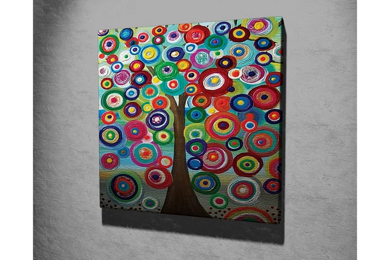 Canvastavla - Färgglad trädkrona med cirkulära former - Grön / Röd / Blå - Inredning - Tavlor & posters - Canvastavla
