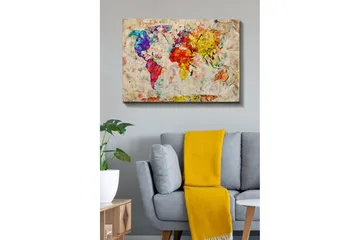 Canvastavla - Färgglad världskarta med abstrakta former - Blå / Röd / Gul - Inredning - Tavlor & posters - Canvastavla