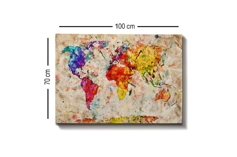 Canvastavla - Färgglad världskarta med abstrakta former - Blå / Röd / Gul - Inredning - Tavlor & posters - Canvastavla