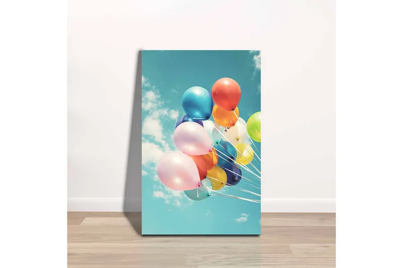 Canvastavla - Färgglada ballonger svävande mot en klar himmel - Blå / Rosa / Gul - Inredning - Tavlor & posters - Canvastavla