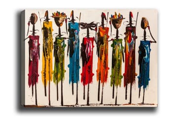 Canvastavla - Färgglada figurer med traditionella kläder och föremål - Röd / Grön / Gul - Inredning - Tavlor & posters - Canvastavla