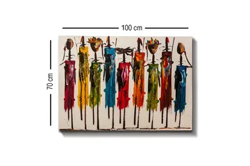 Canvastavla - Färgglada figurer med traditionella kläder och föremål - Röd / Grön / Gul - Inredning - Tavlor & posters - Canvastavla