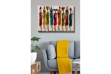 Canvastavla - Färgglada figurer med traditionella kläder och föremål - Röd / Grön / Gul - Inredning - Tavlor & posters - Canvastavla