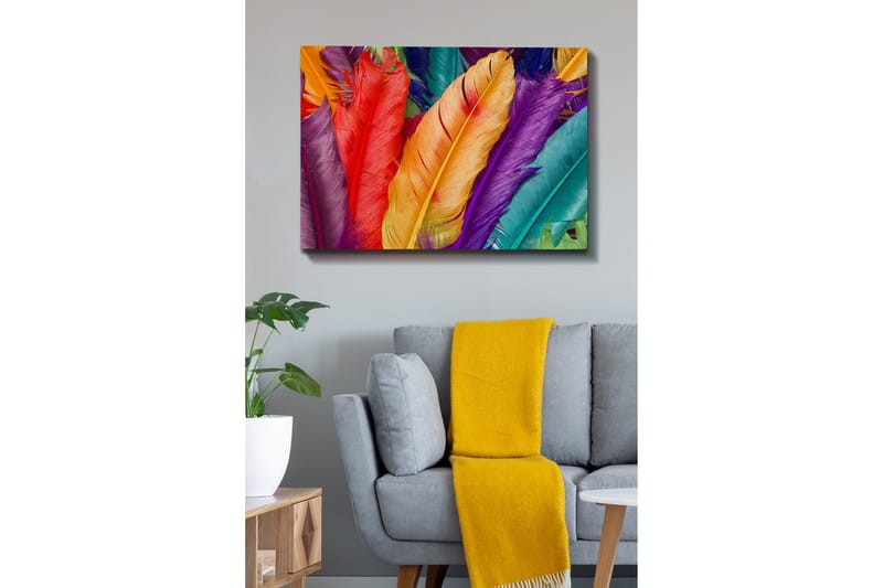 Canvastavla - Färgglada fjädrar i olika nyanser - Röd / Lila / Orange - Inredning - Tavlor & posters - Canvastavla
