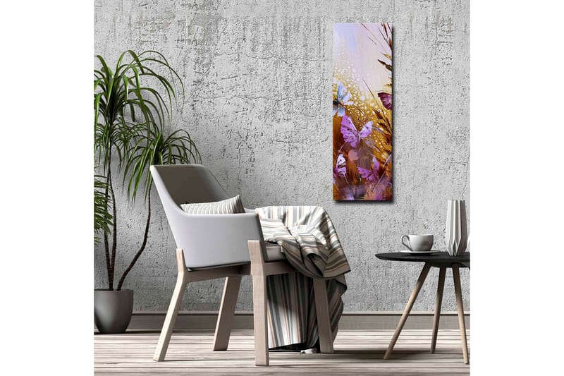 Canvastavla - Färgglada fjärilar i en abstrakt naturmiljö - Lila / Guld / Blå - Inredning - Tavlor & posters - Canvastavla