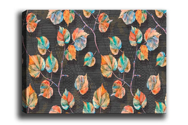 Canvastavla - Färgglada löv i en harmonisk komposition - Grön / Orange / Blå - Inredning - Tavlor & posters - Canvastavla