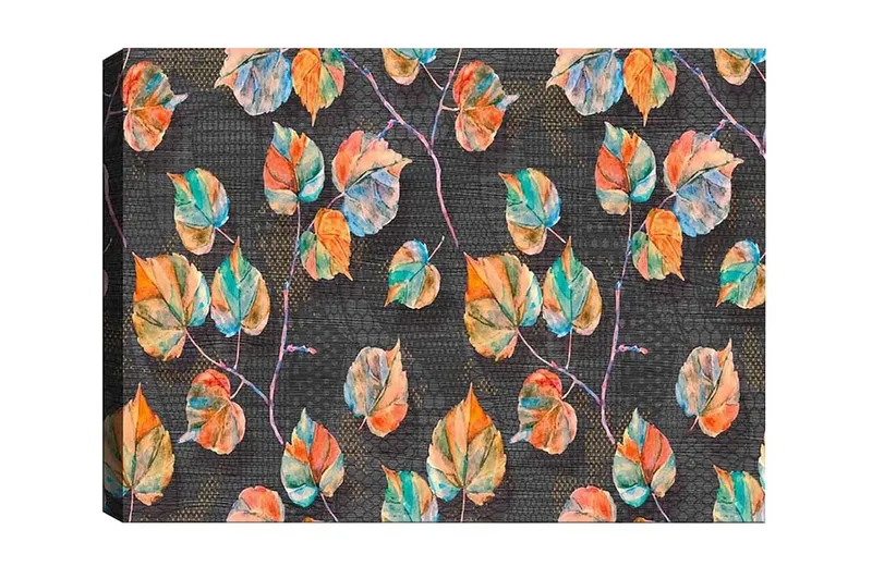 Canvastavla - Färgglada löv mot en mörk bakgrund, Grön / Orange / Blå