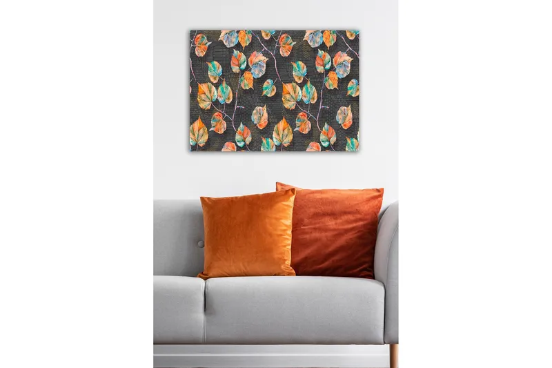 Canvastavla - Färgglada löv mot en mörk bakgrund - Grön / Orange / Blå - Inredning - Tavlor & posters - Canvastavla