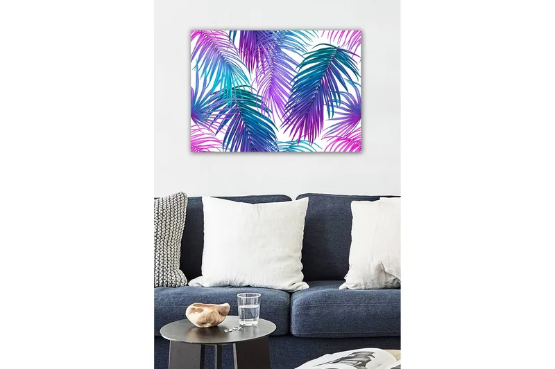 Canvastavla - Färgglada palmblad i en livlig komposition - Lila / Turkos / Blå - Inredning - Tavlor & posters - Canvastavla